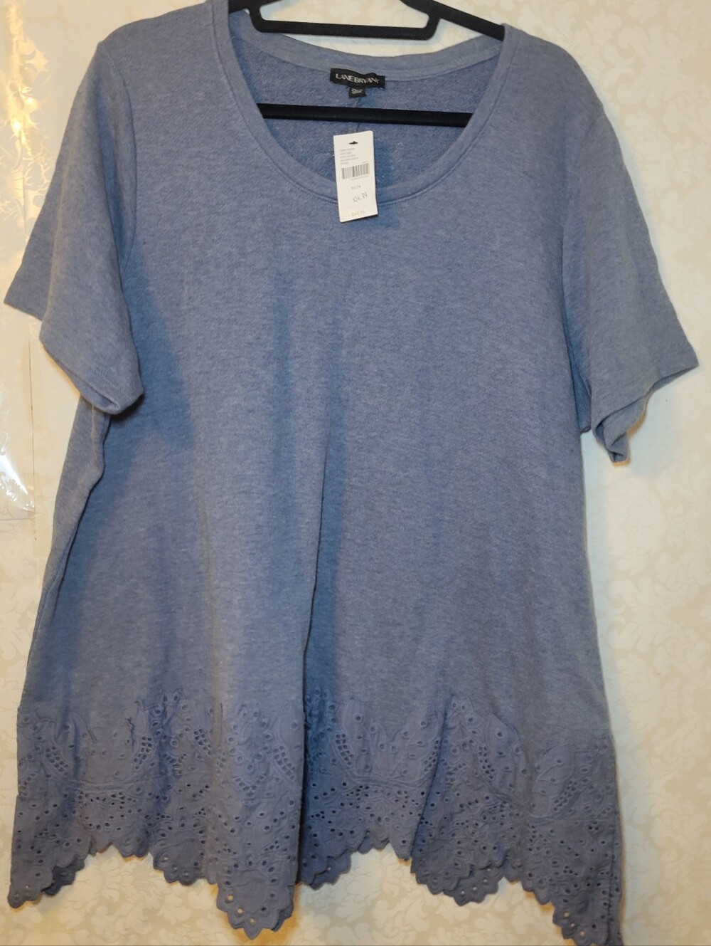 Blue Eyelet Hem Scoop Neck Top